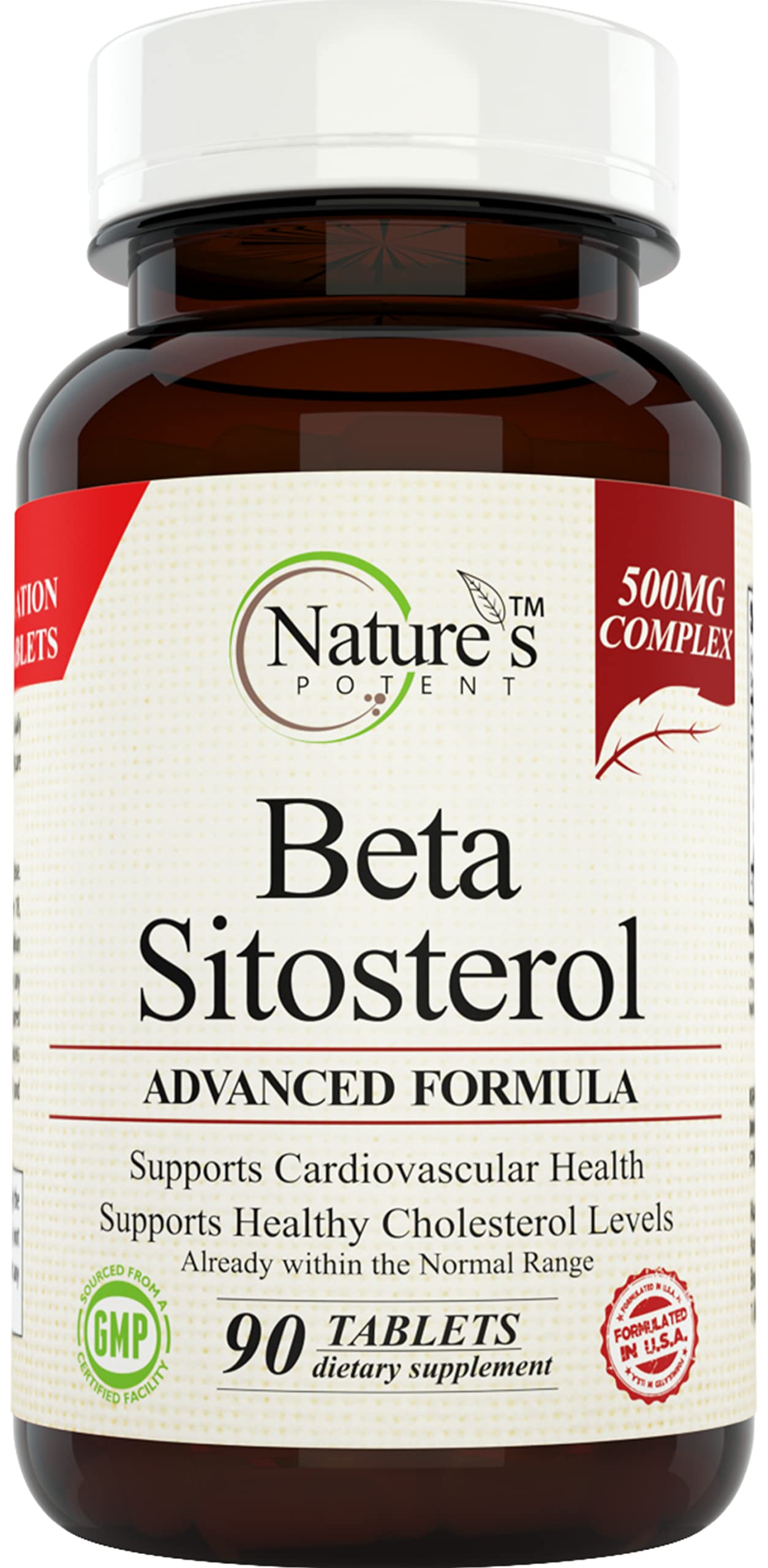 Nature's Potent Beta Sitosterol bottle label — 500 mg per tablet — 90 tablets