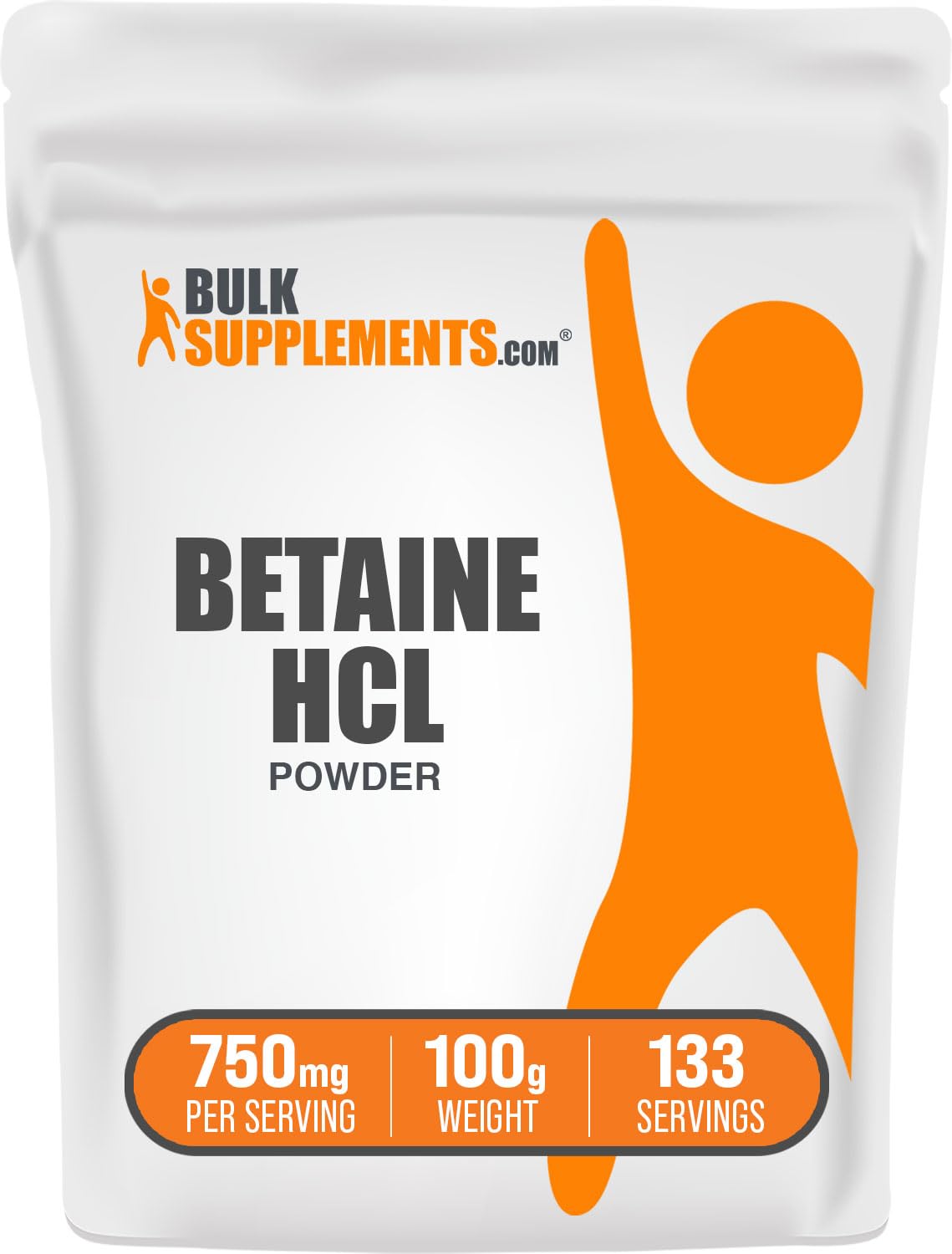 BulkSupplements Betaine HCl Powder 750mg 100g container