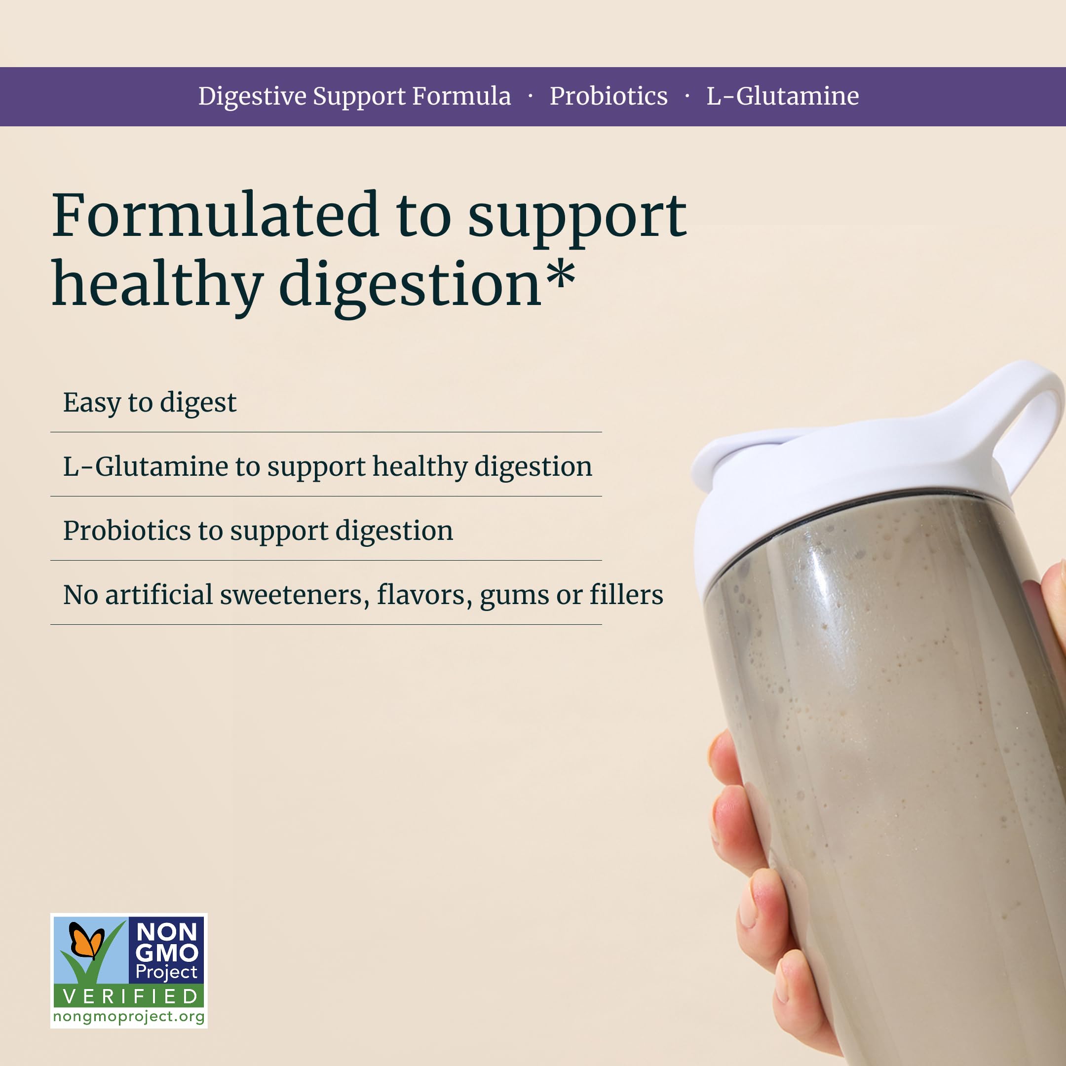 Bethany's Pantry protein powder scoop demonstrates smooth texture ideal for quick shakes.