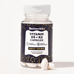 Front view of Better Alt Vitamin D3 + K2 Capsules bottle