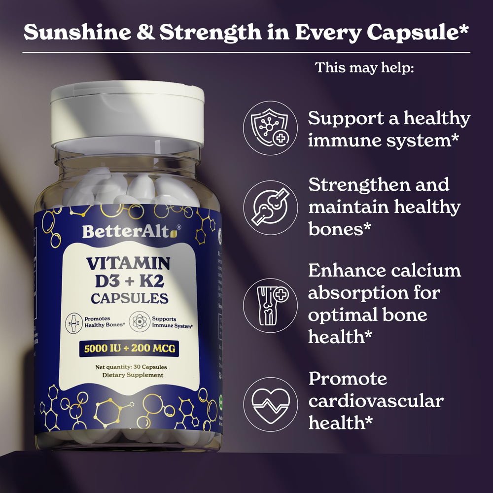 Vitamin D3 + K2 capsules on a clean white background