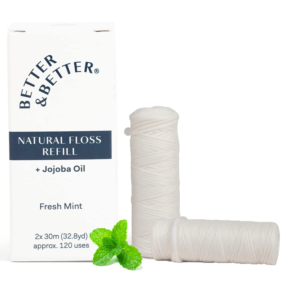 Product image: Better & Better natural dental floss refill pack with glass jar and two spools