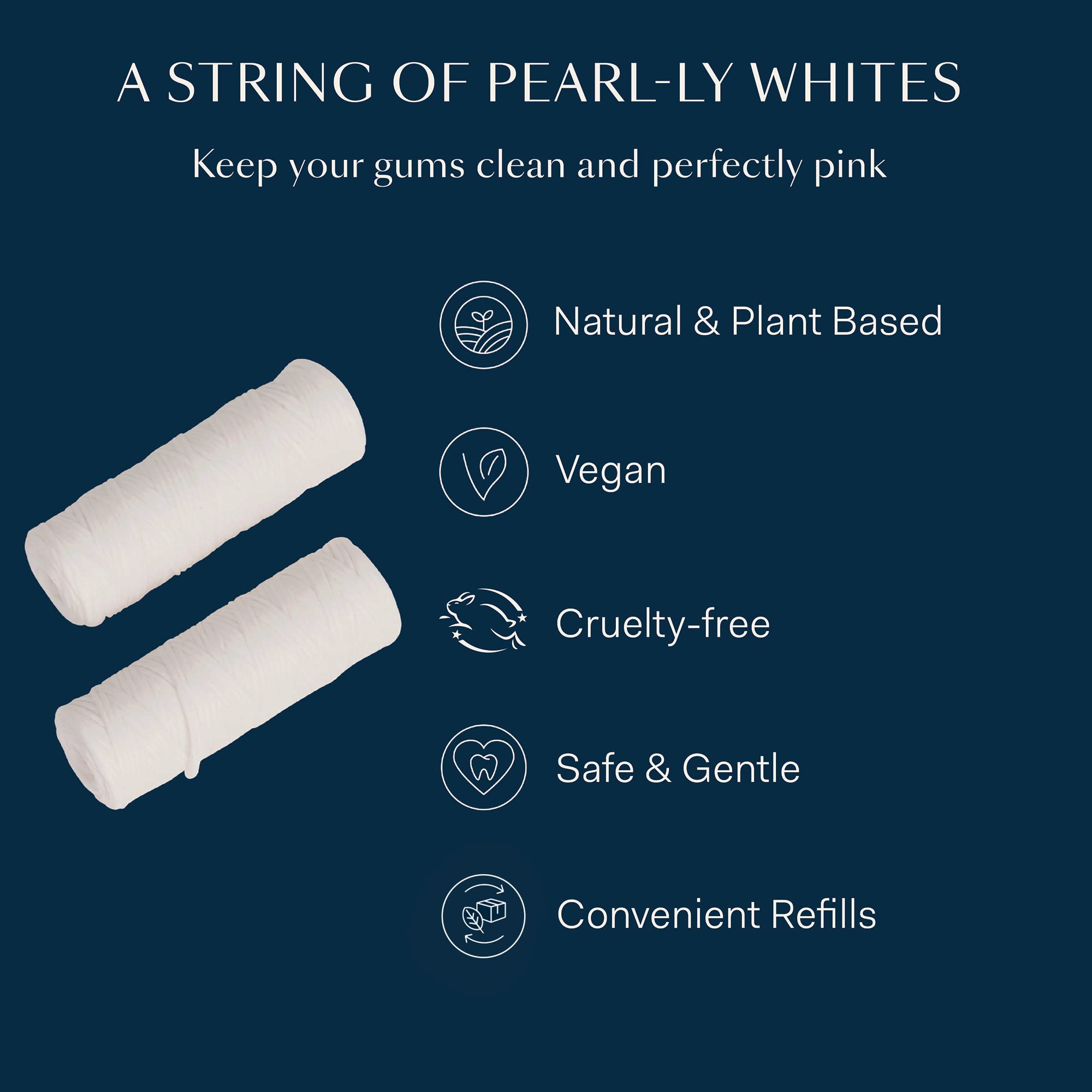 Waxed dental floss gliding between teeth