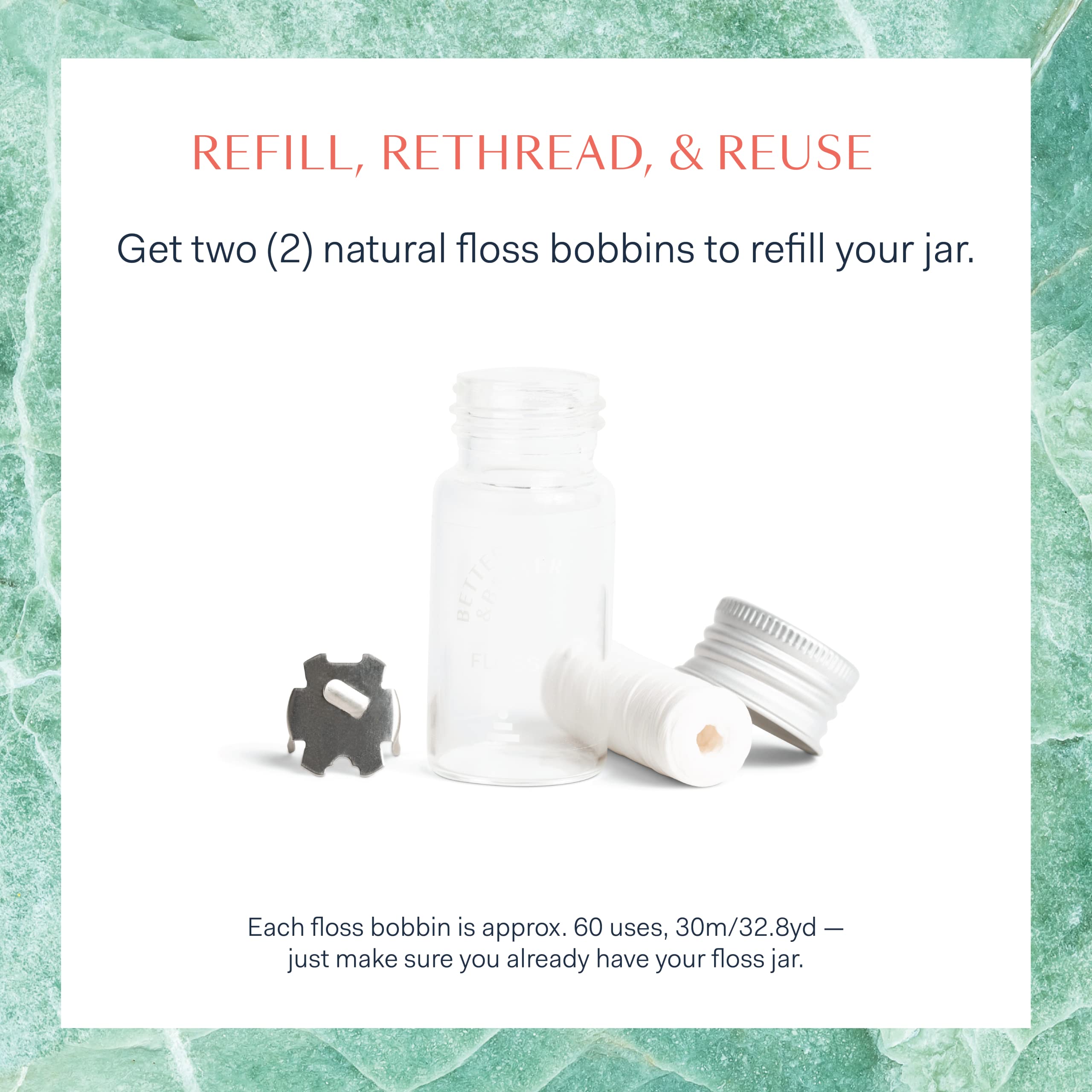 Jojoba oil and peppermint infusion details on vegan floss