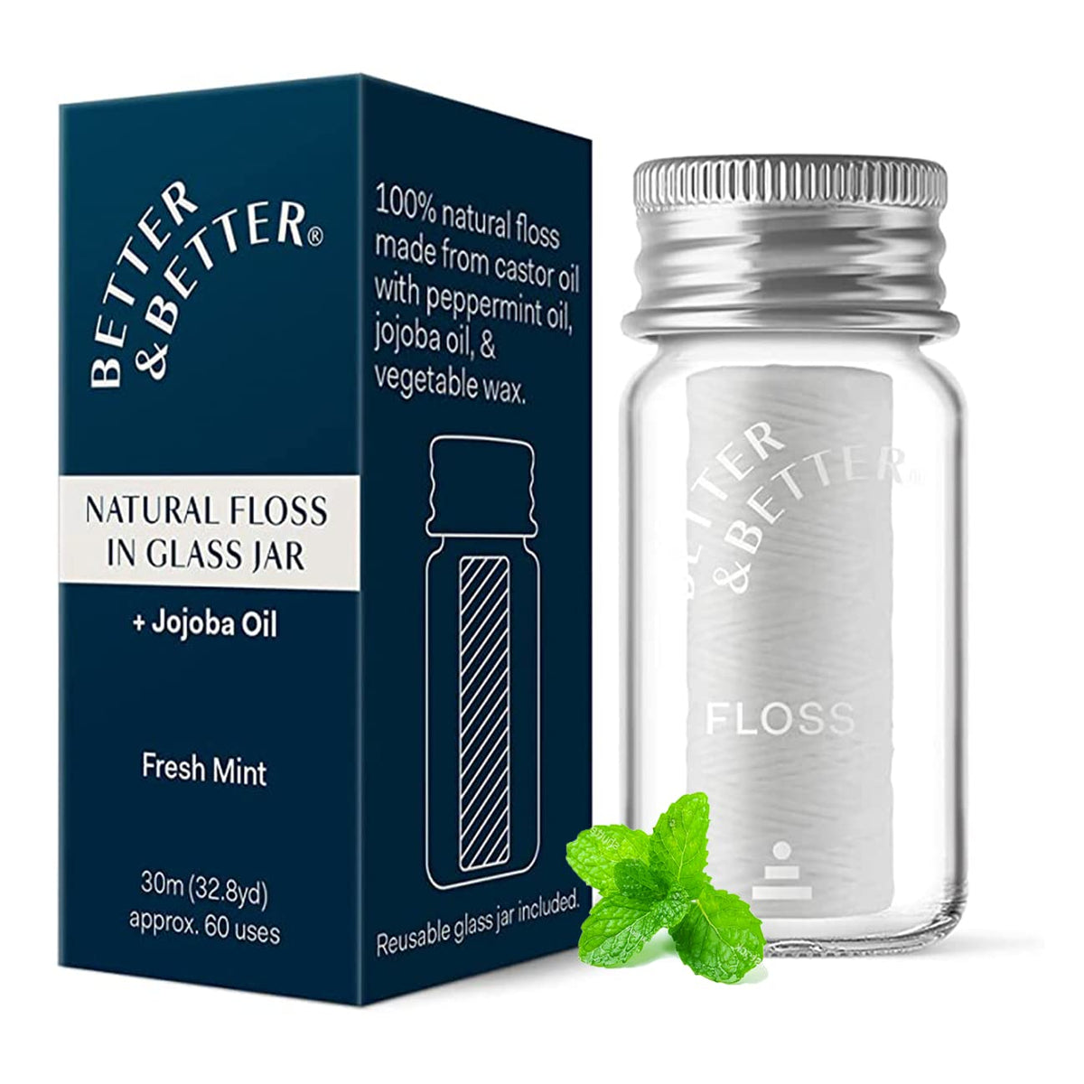 Better & Better natural floss in a refillable glass jar