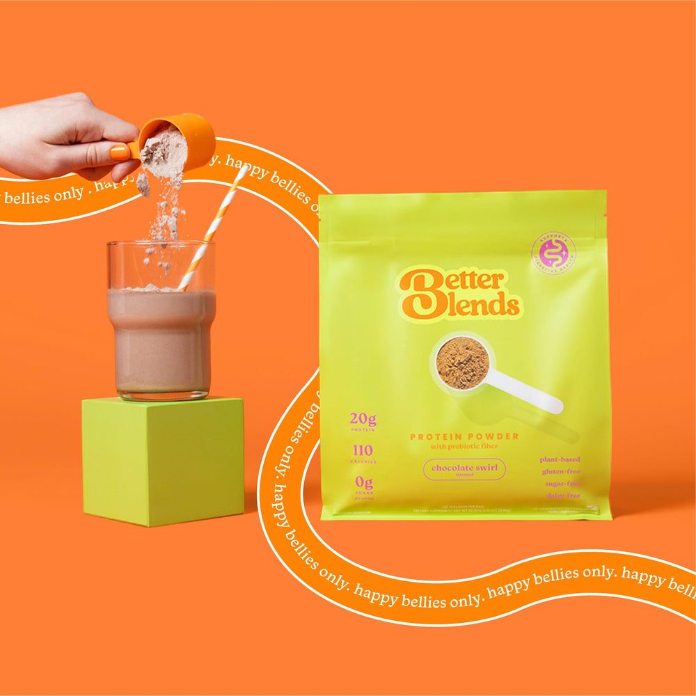 Dissolving powder shown in a blender