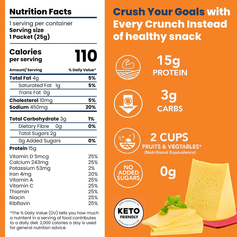 Close-up of crunchy cheddar protein puffs