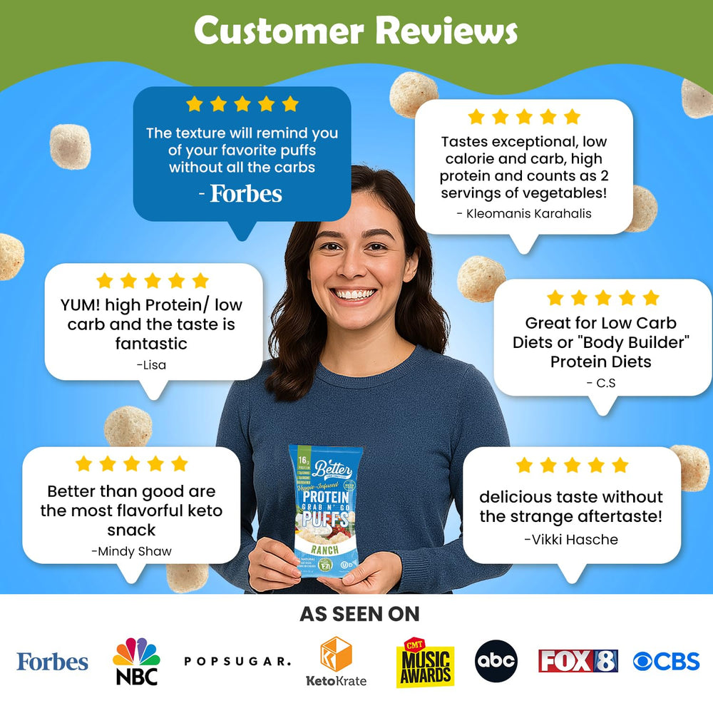 Better Than Good Snacks Keto Ranch Puffs ready-to-eat design fits school, work, and travel.