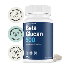 Close-up of Beta Glucan 500 capsules bottle