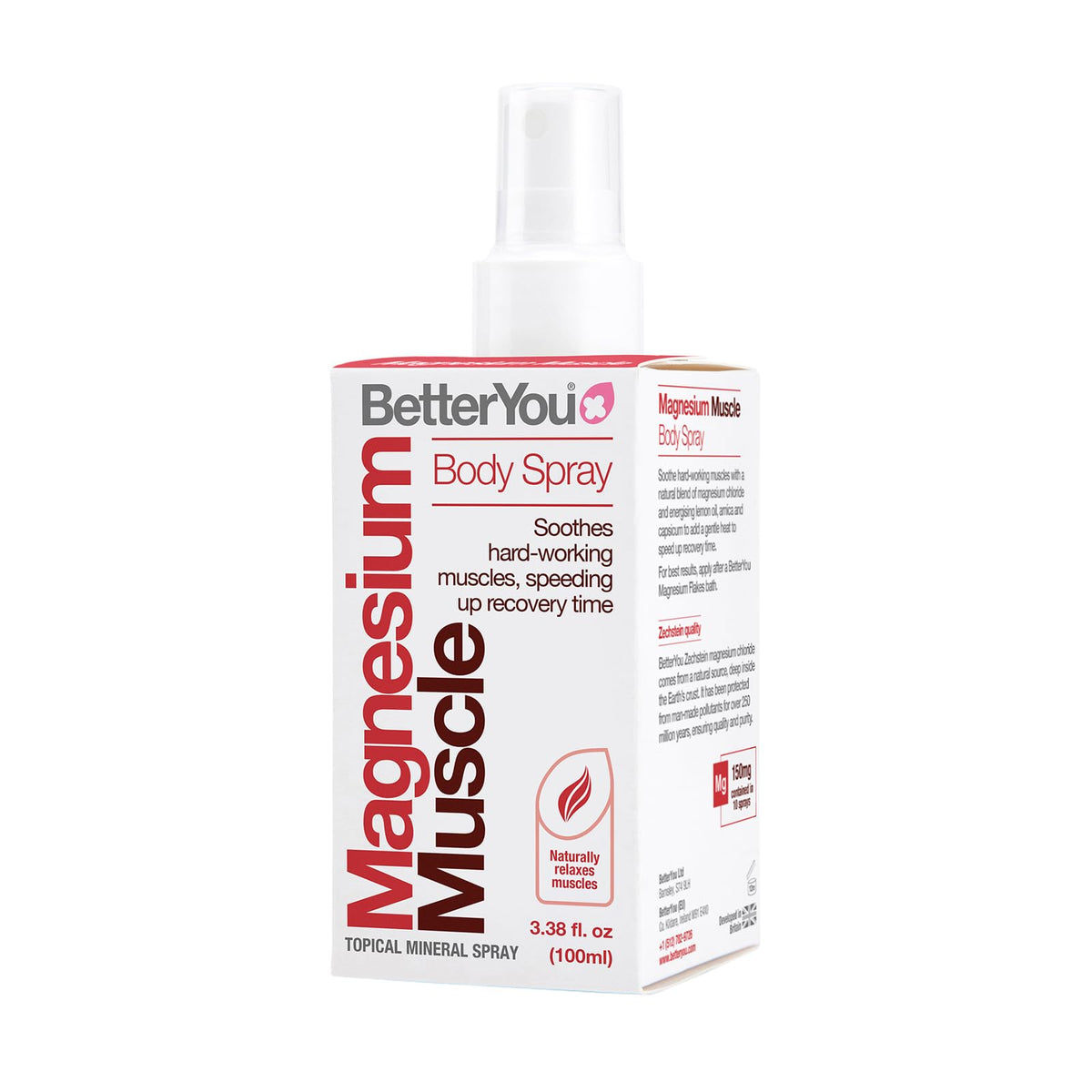 BetterYou Magnesium Muscle Body Spray bottle front view