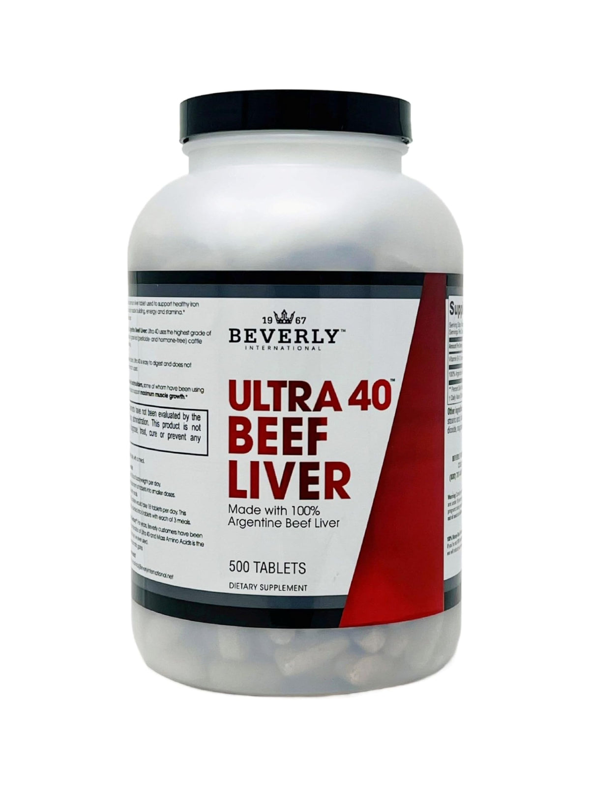 Package of Beverly International Ultra 40 Grass-Fed Desiccated Beef Liver 500 tabs