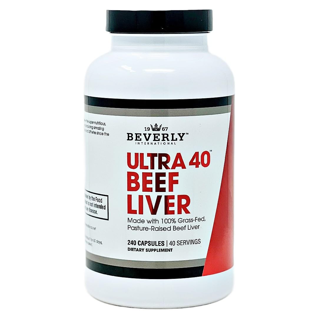 Bottle of Beverly International Ultra 40 Beef Liver capsules