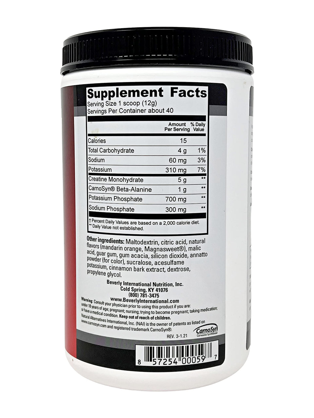 Nutrition label for Beverly International Creatine Select with Phosphates