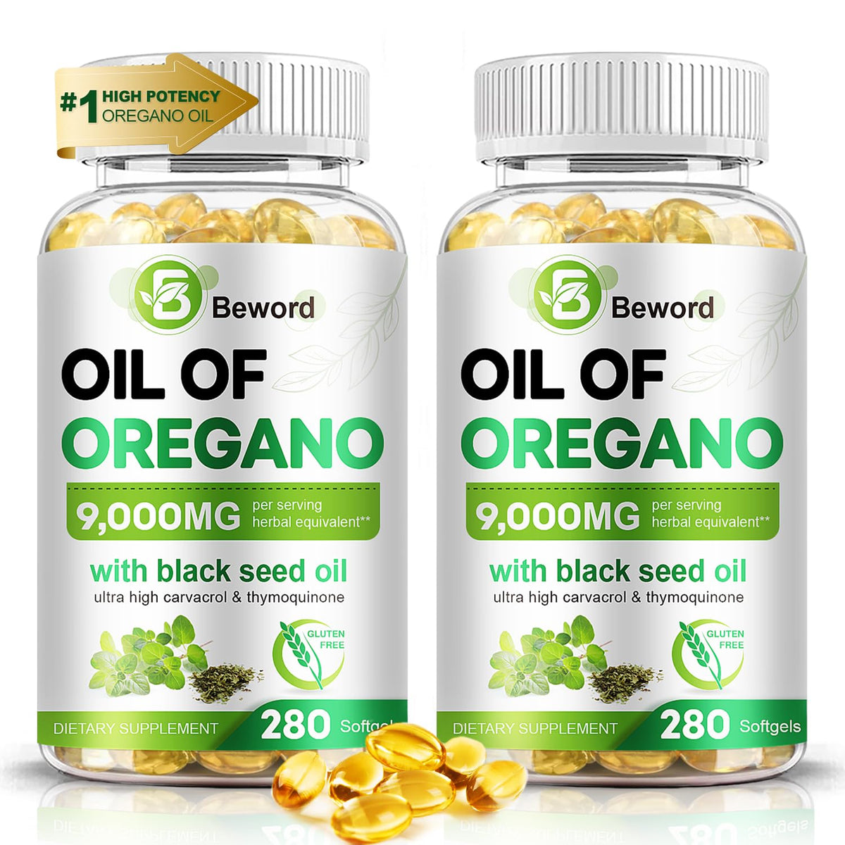 BEWORD Oil of Oregano 560 Softgel bottle with label