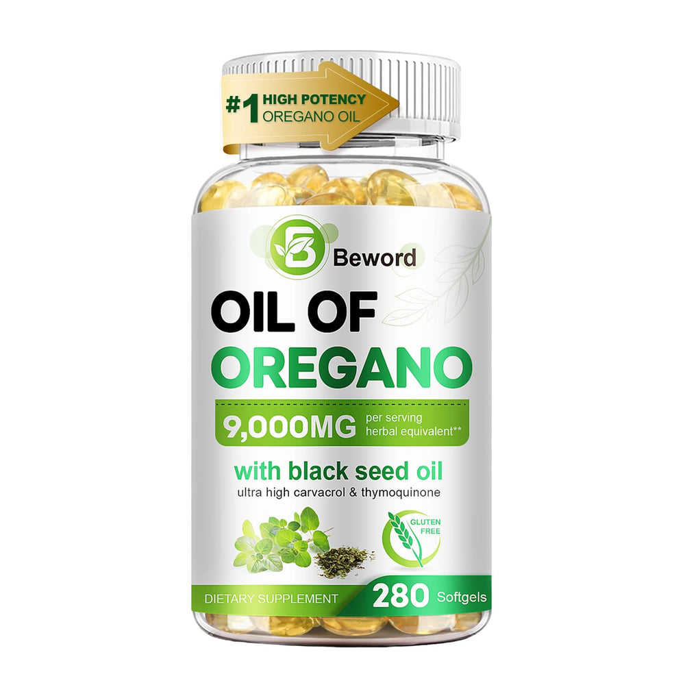 BEWORD oregano oil and black seed oil softgels, 9000mg per serving