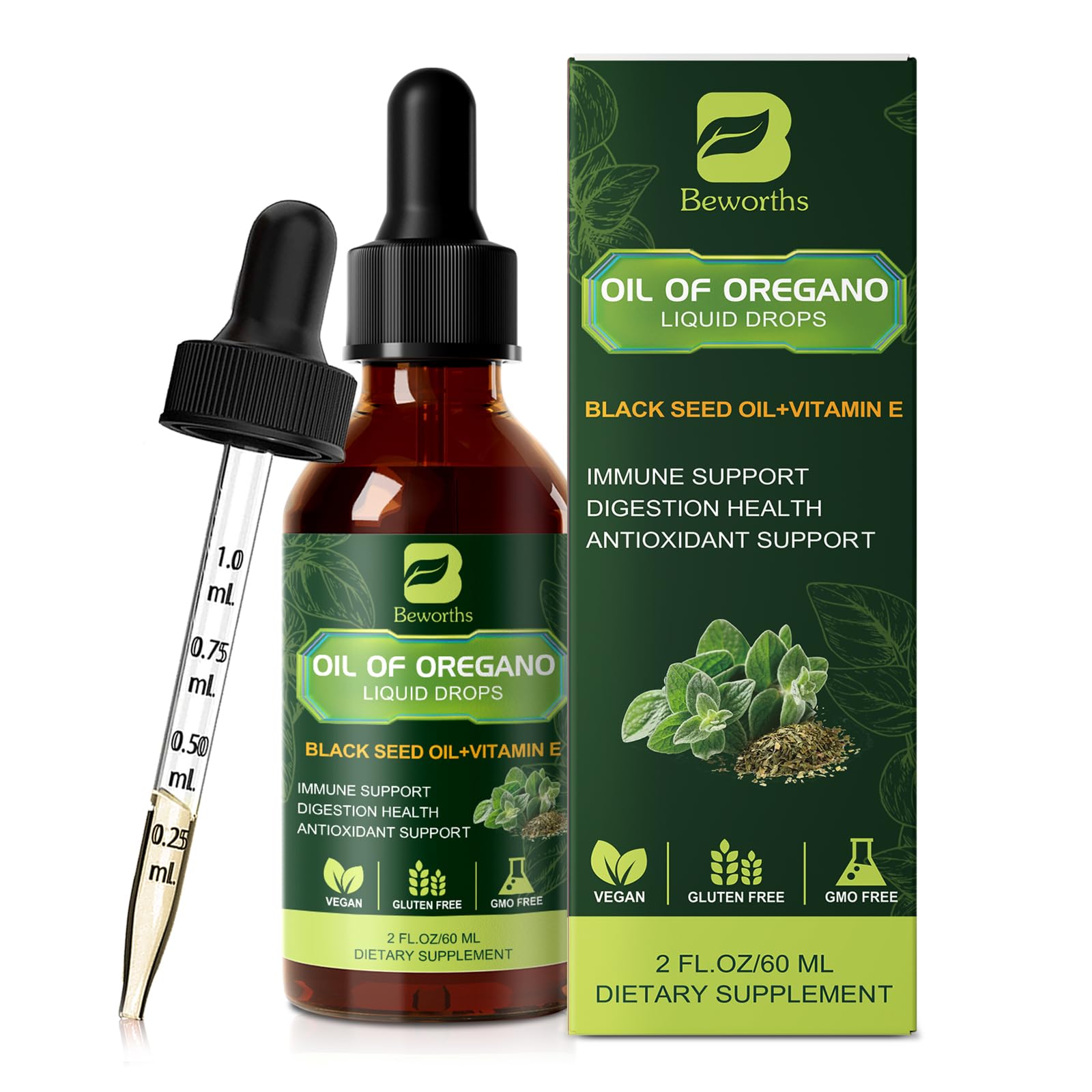 Usage of oregano oil drops added to water or juice