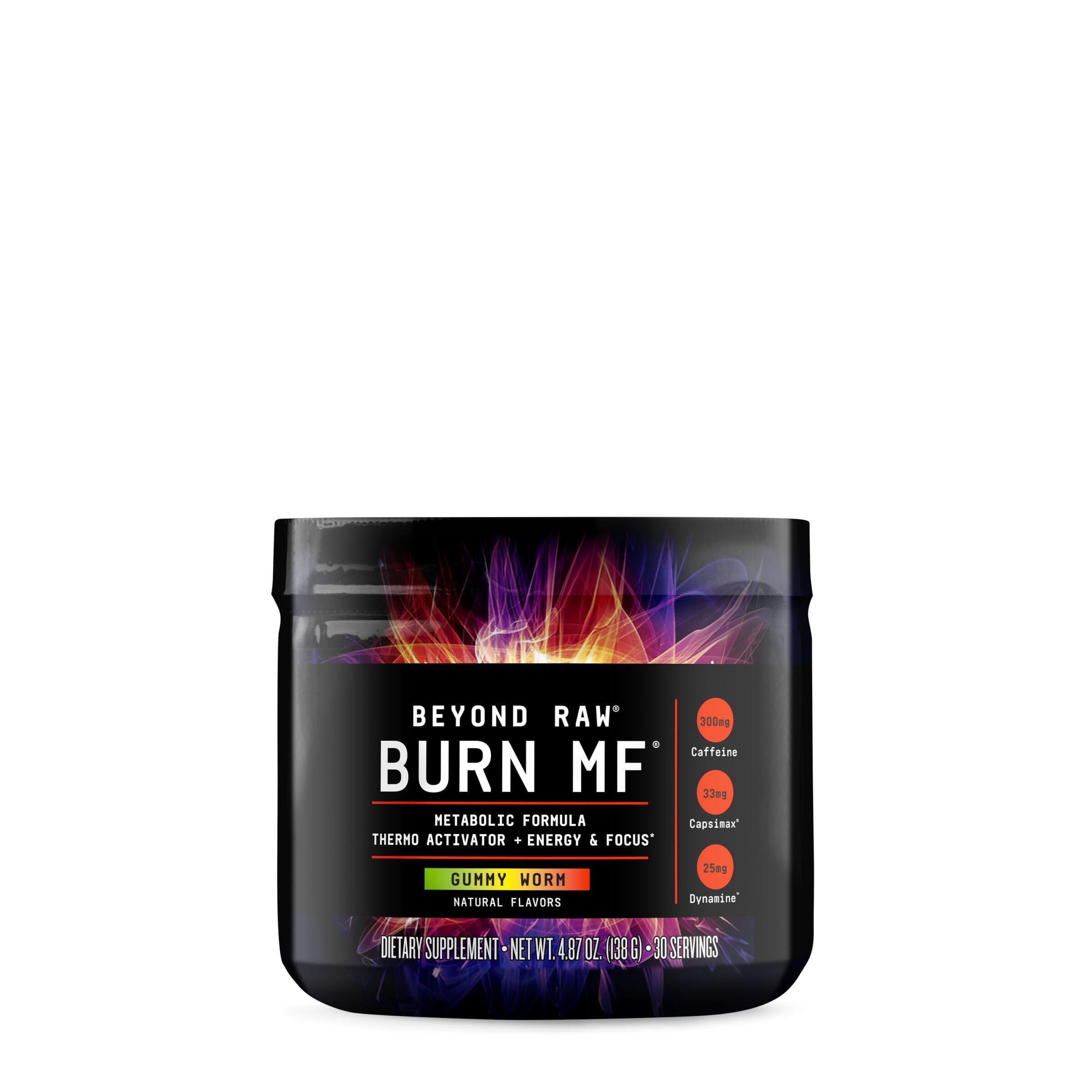 BEYOND RAW Burn MF bottle with Gummy Worm flavor label