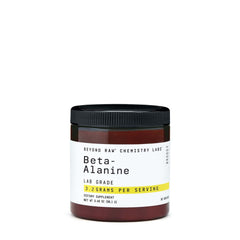 Beyond Raw Chemistry Labs Beta-Alanine powder bottle supports muscle buffering during intense training.