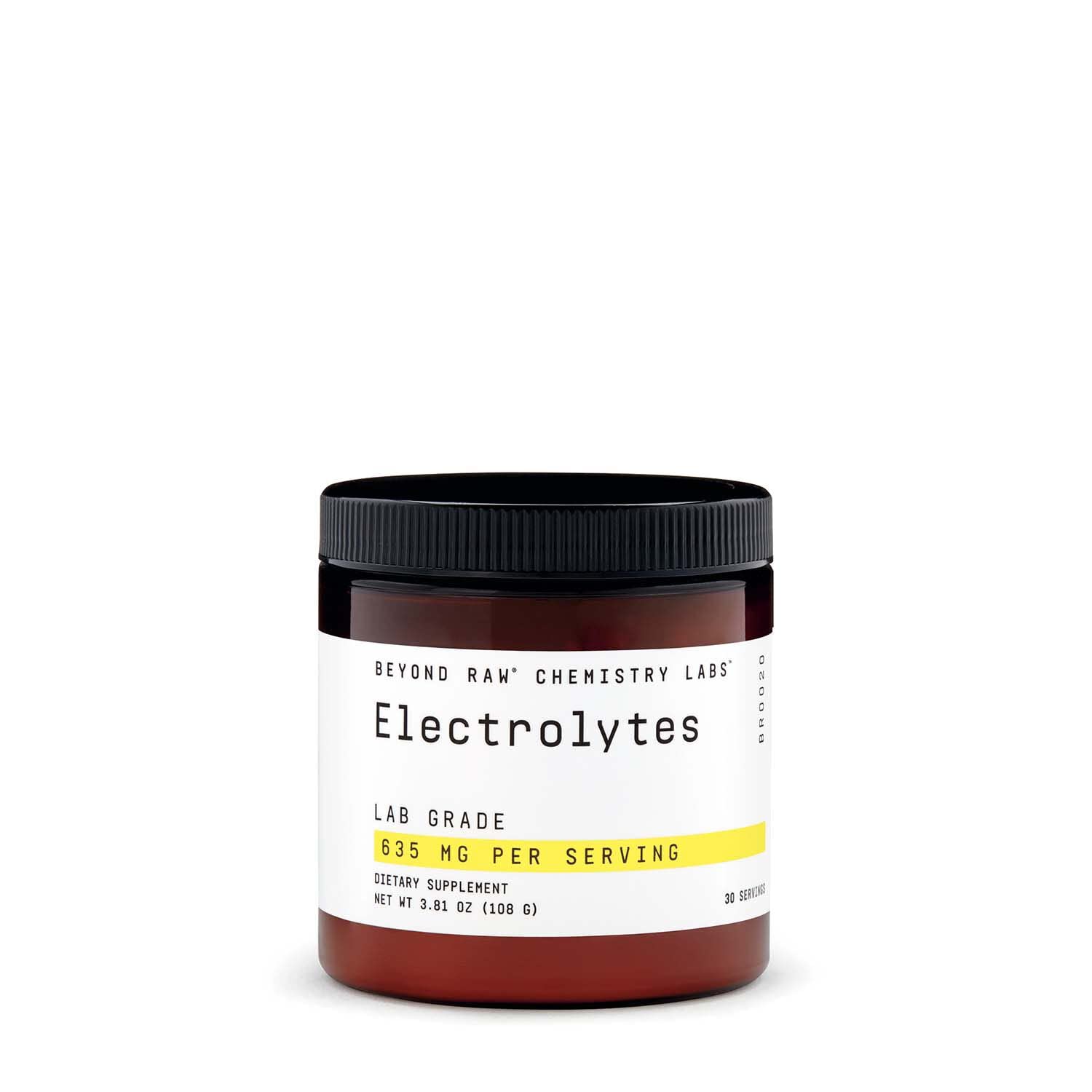 BEYOND RAW Chemistry Labs Electrolytes Powder tub supports lab-grade hydration during workouts
