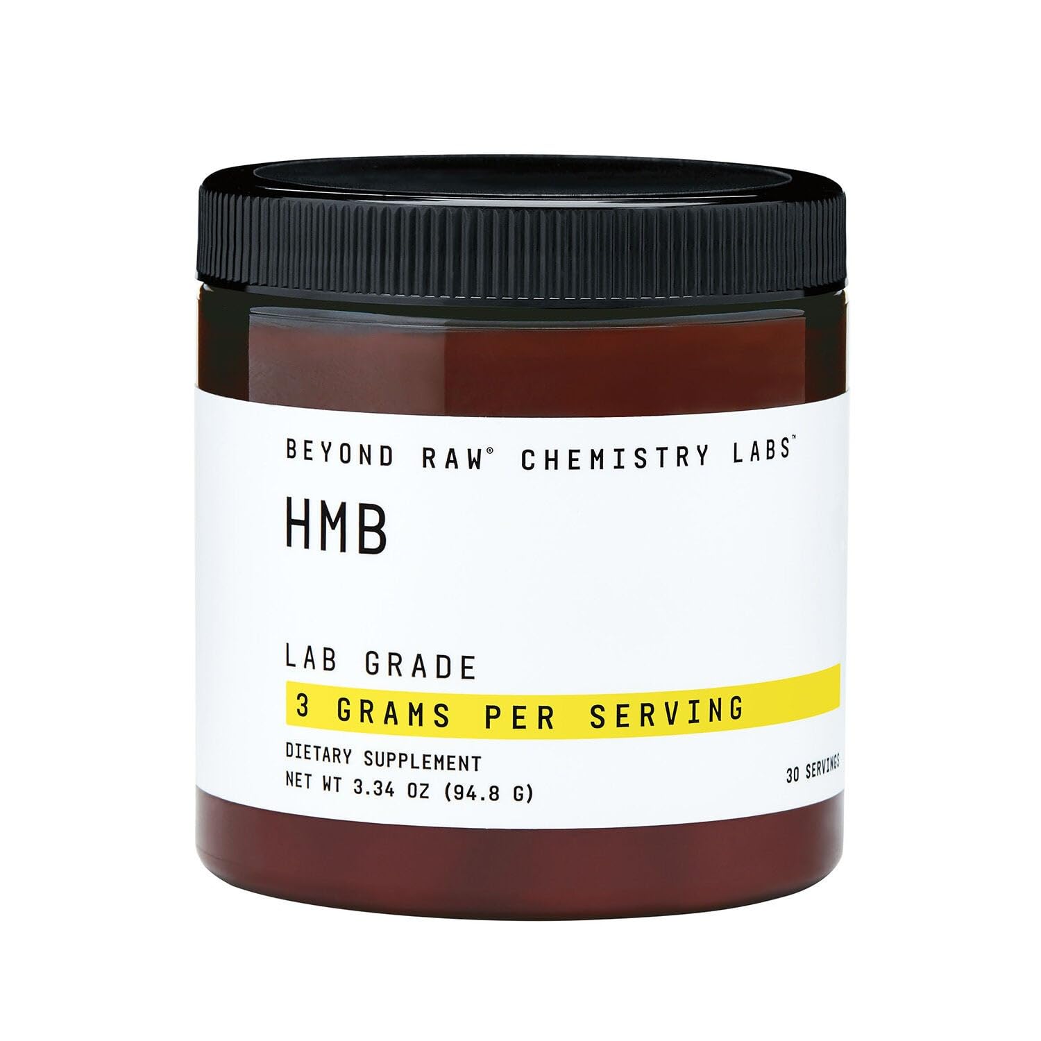 Beyond Raw Chemistry Labs HMB powder bottle for workouts and performance support