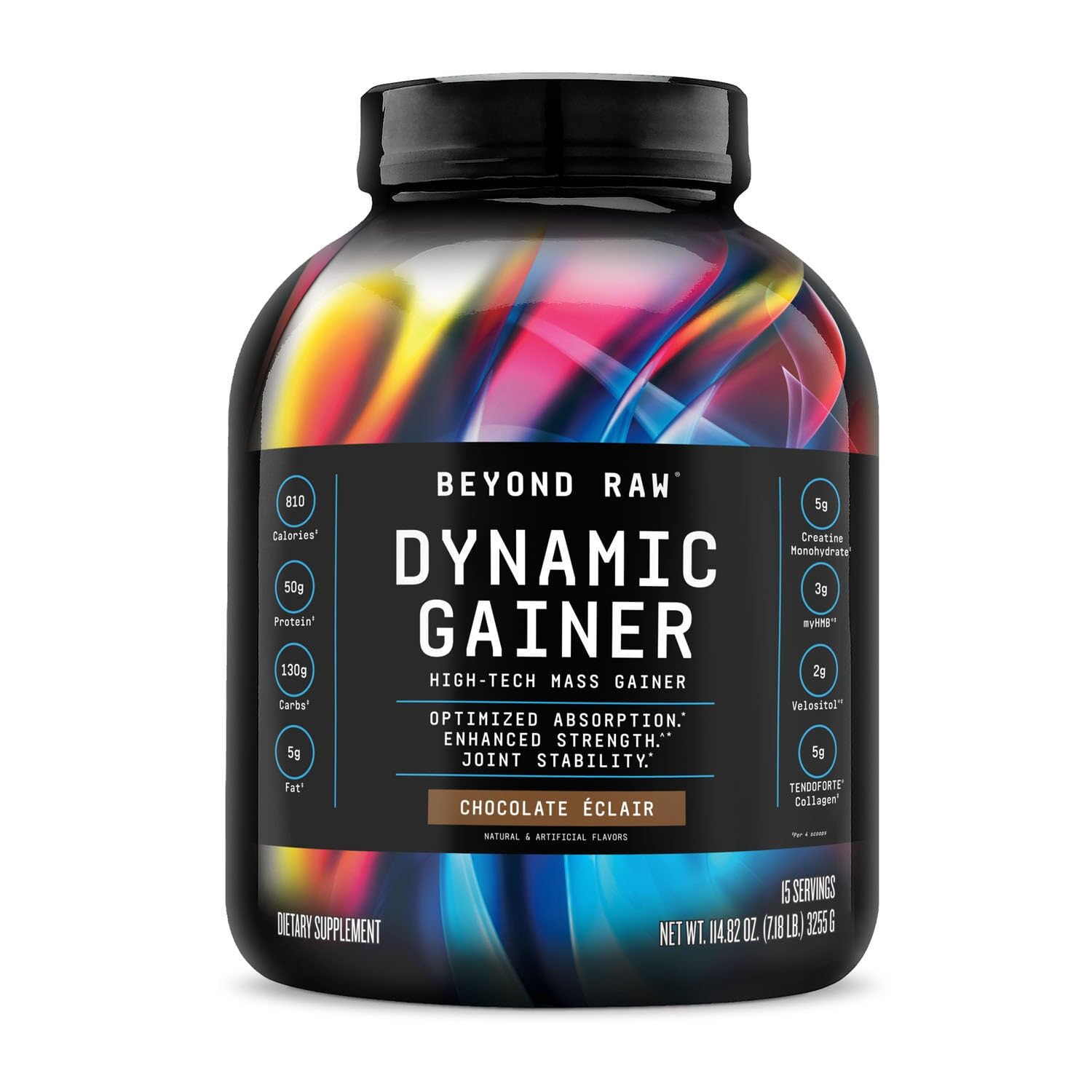 BEYOND RAW Dynamic Gainer Chocolate Éclair tub front view