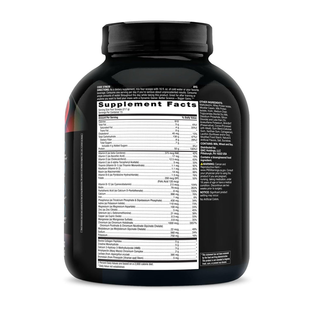 Dynamic Gainer label with high-tech formula highlights