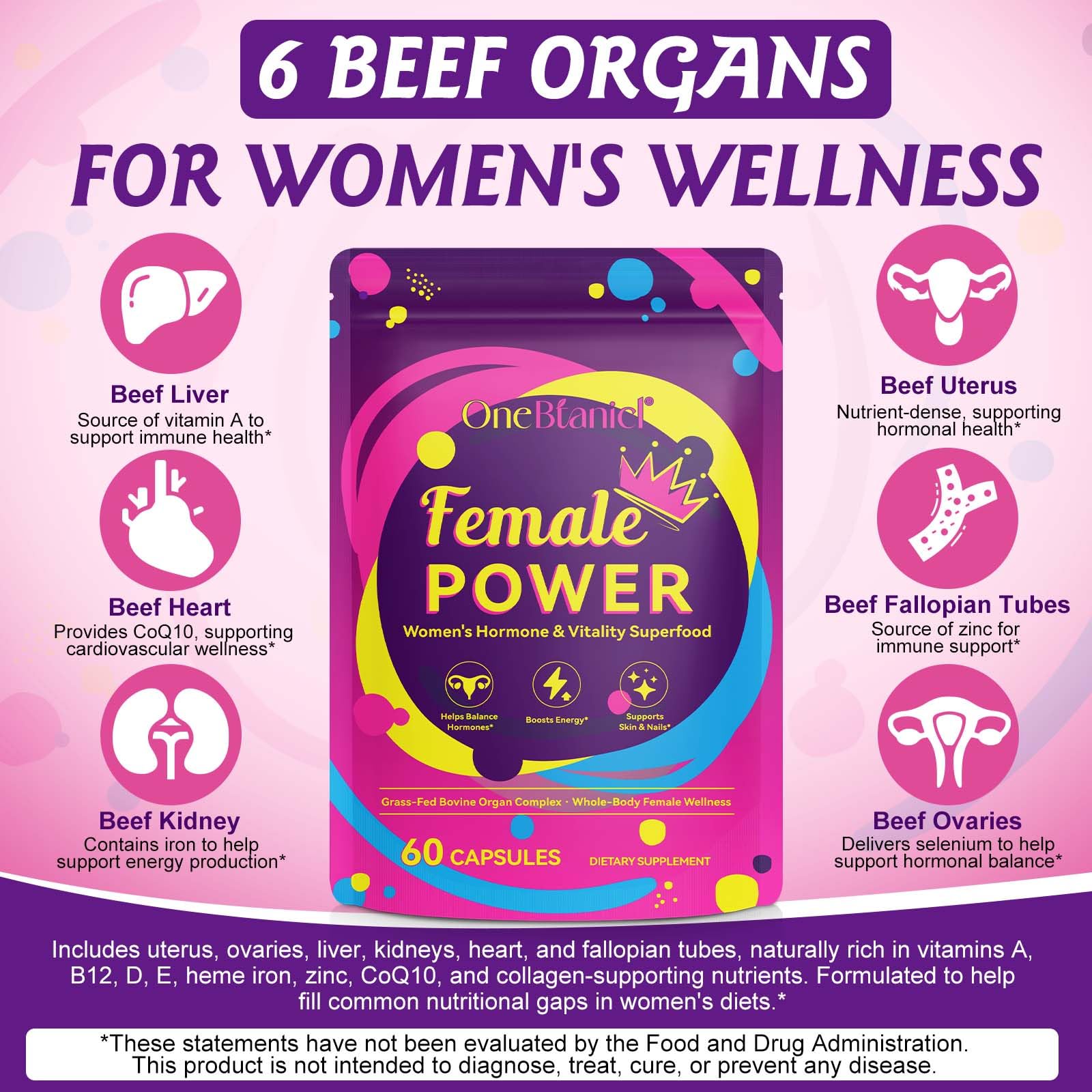 Grass-fed beef organ supplement for hormone balance and vitality in women