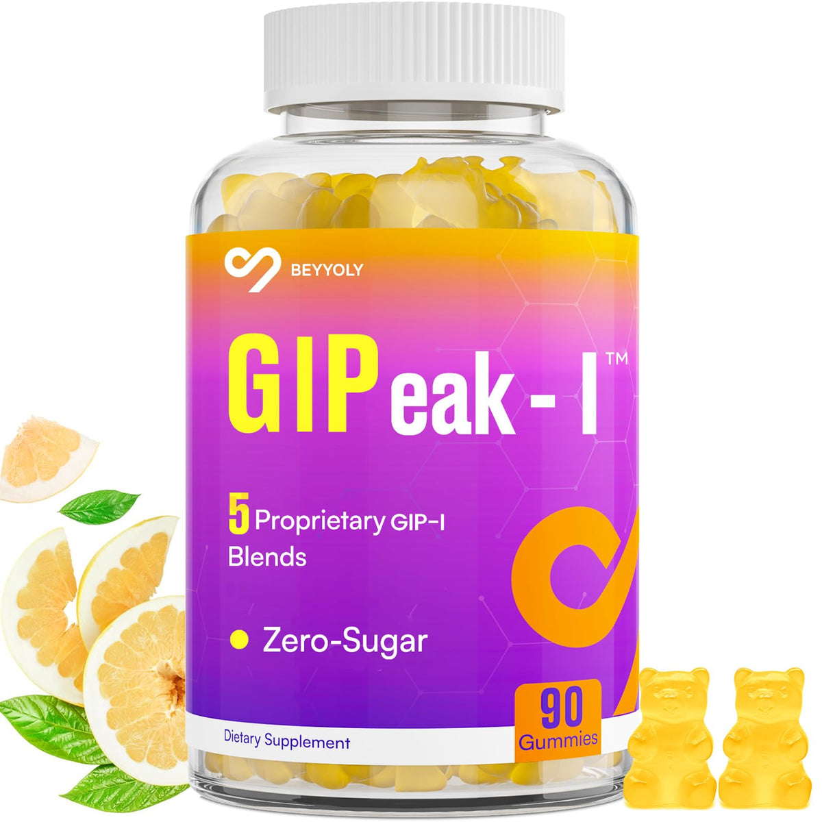 Beyyoly GIP bottle front with zero-sugar probiotic gummies for a mindful daily habit
