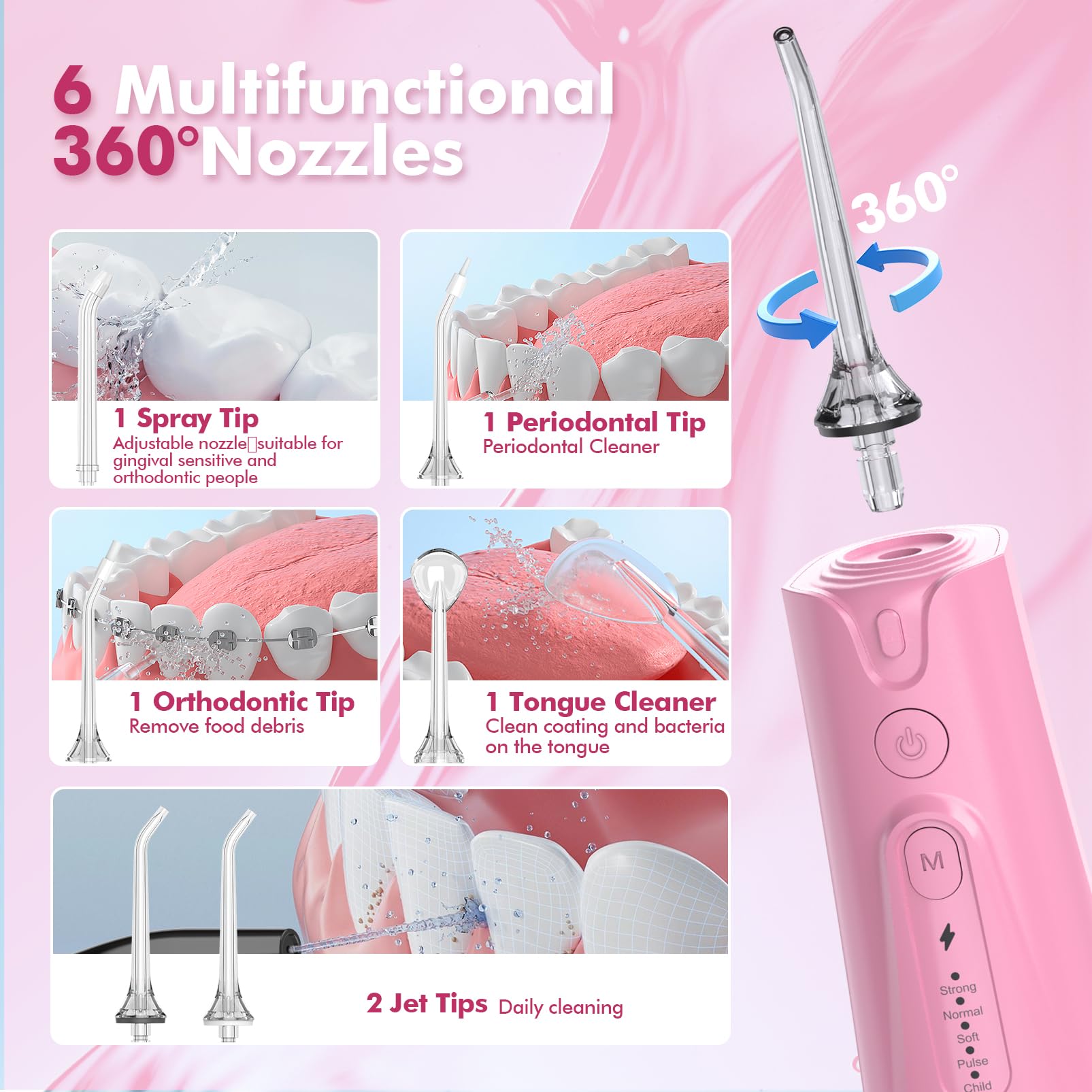 Bezvoi Water Flosser 6 tips and rotating nozzle