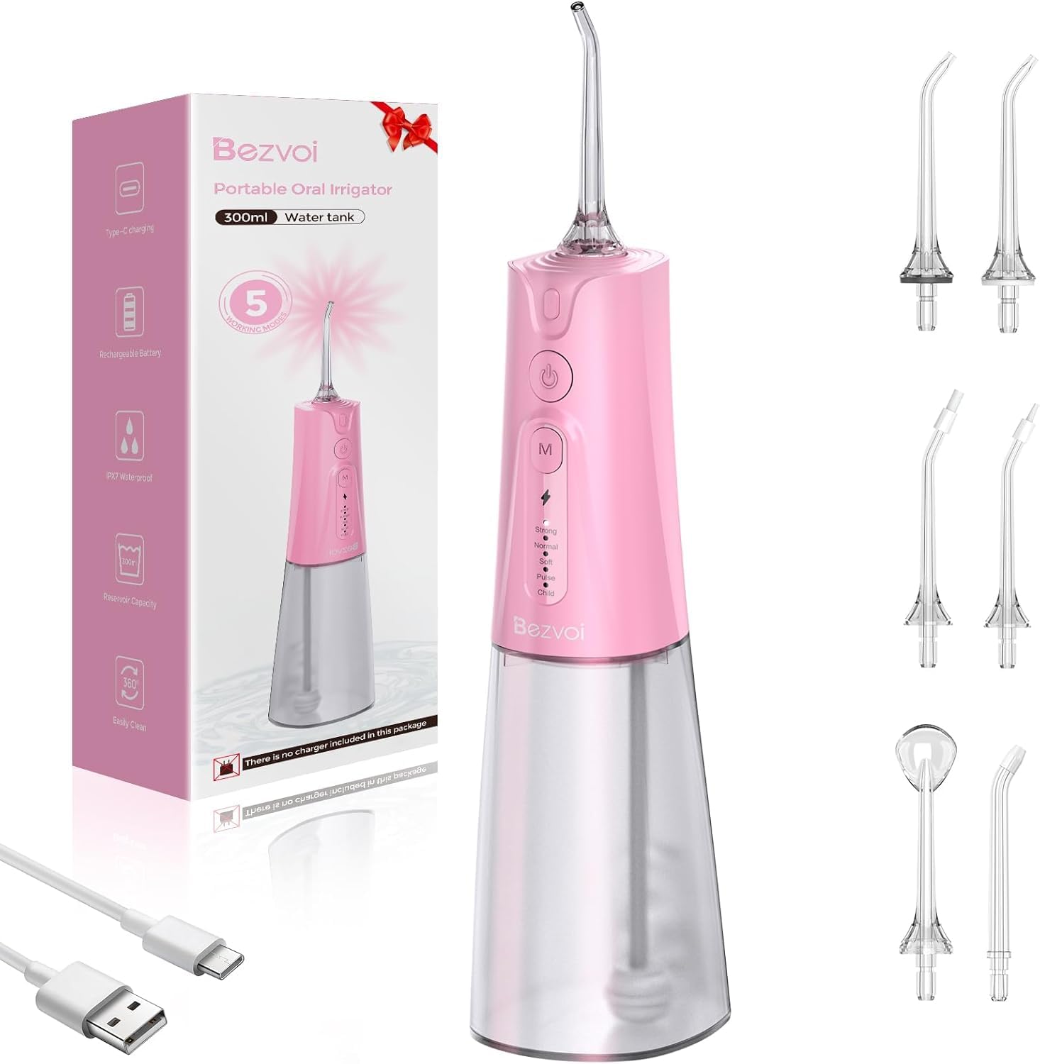 Bezvoi Water Flosser pink front view