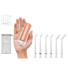 Bezvoi Y825 travel water flosser in peach fuzz color, compact size