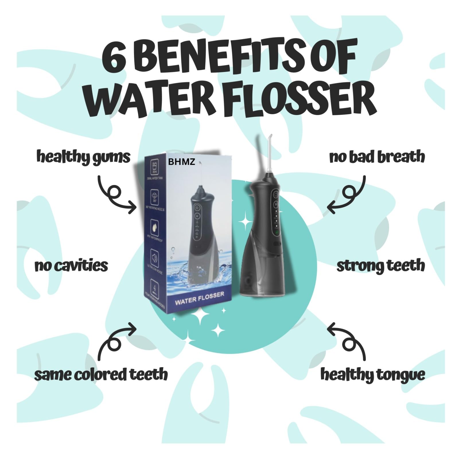 IPX7 waterproof portable flosser with packaging