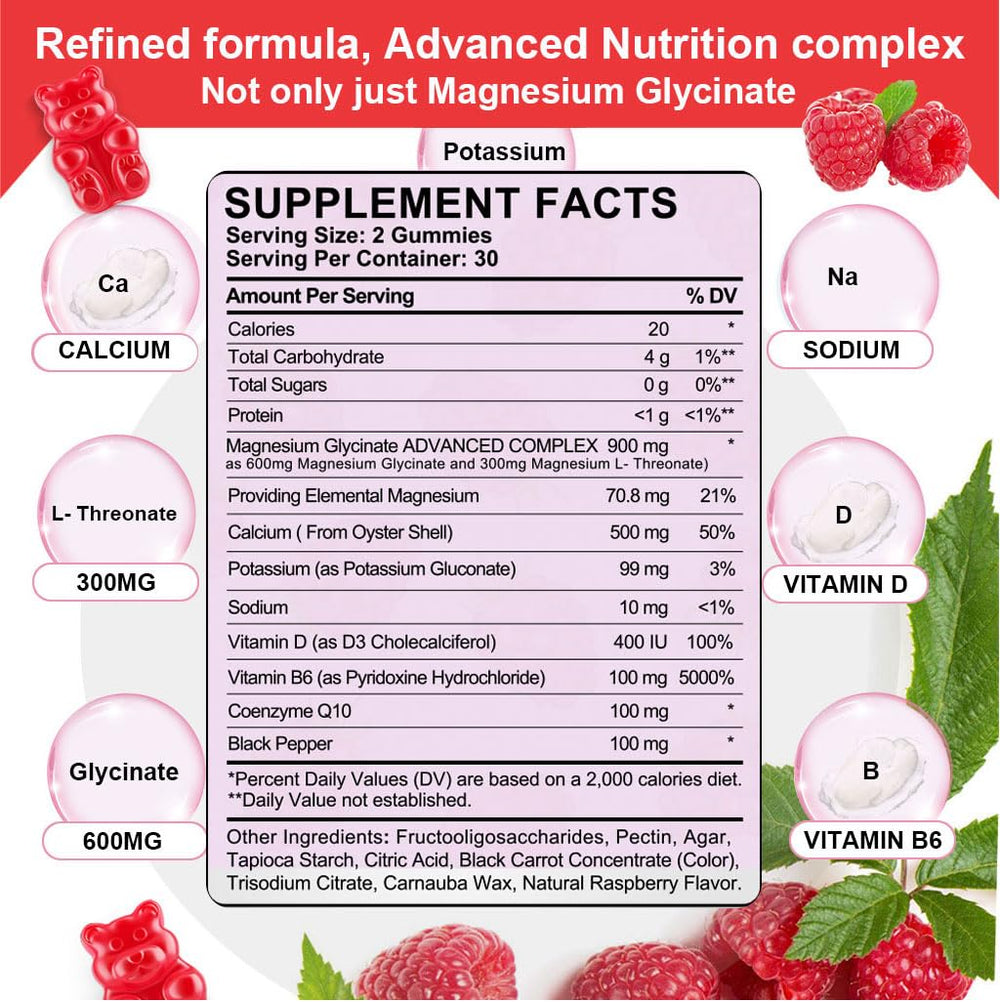 Ingredients list for Biduka Magnesium Complex Raspberry Gummies