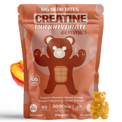 Front of Big Bear Bites Creatine Monohydrate Gummies Peach flavor bottle