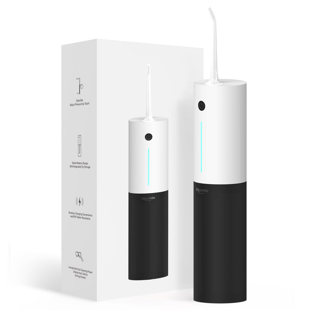 Bigsmile Water Flosser in black and white – front view