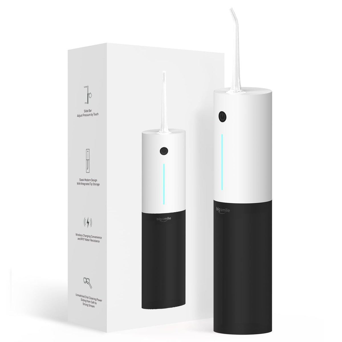 Bigsmile Water Flosser in black and white – front view