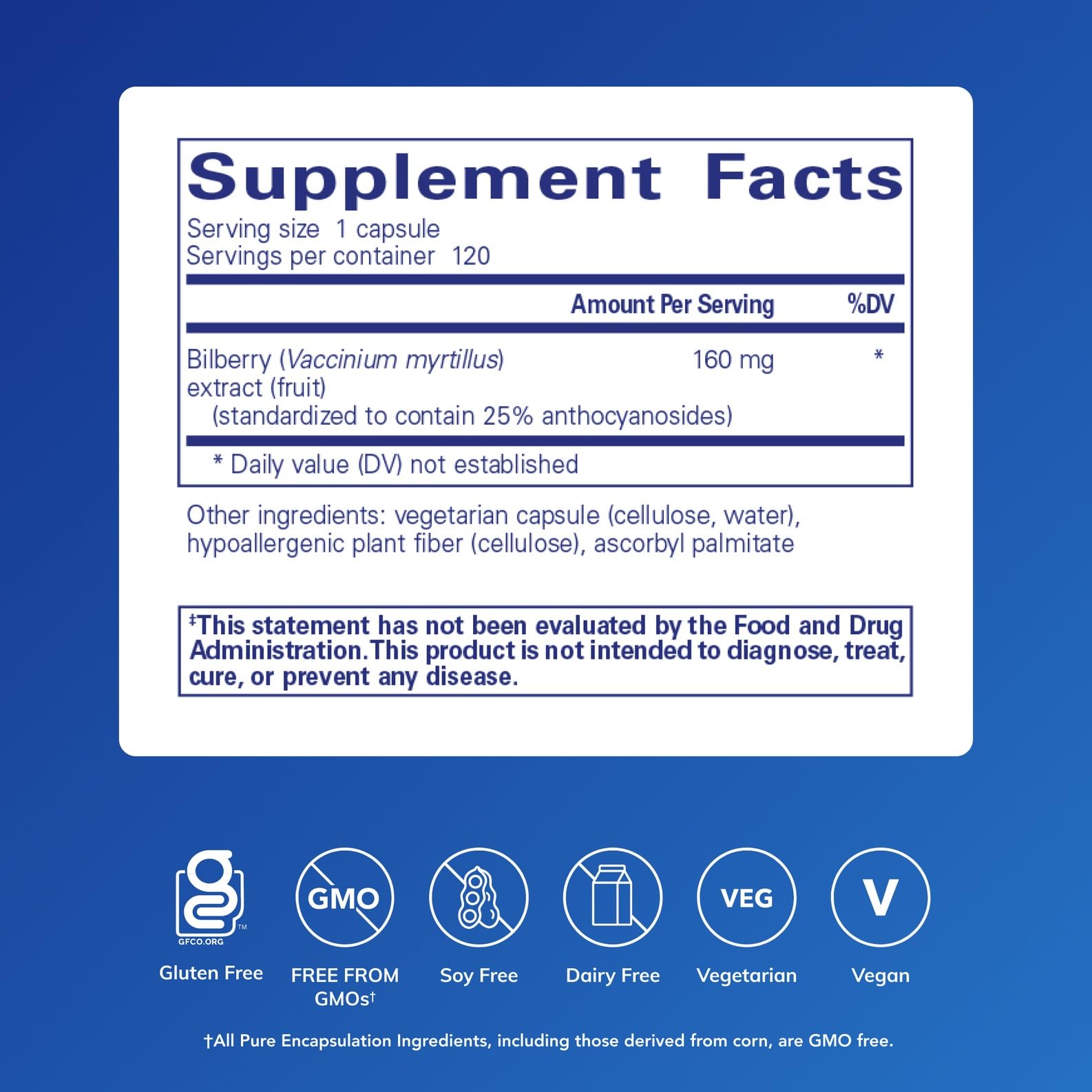 Bilberry 160 mg bottle label close-up