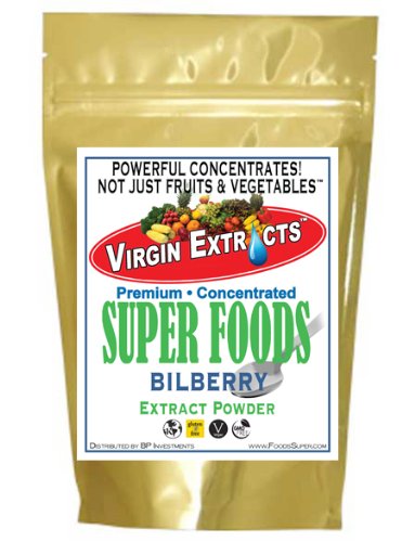 Front view of Virgin Extracts Bilberry 4:1 powder 16oz pouch