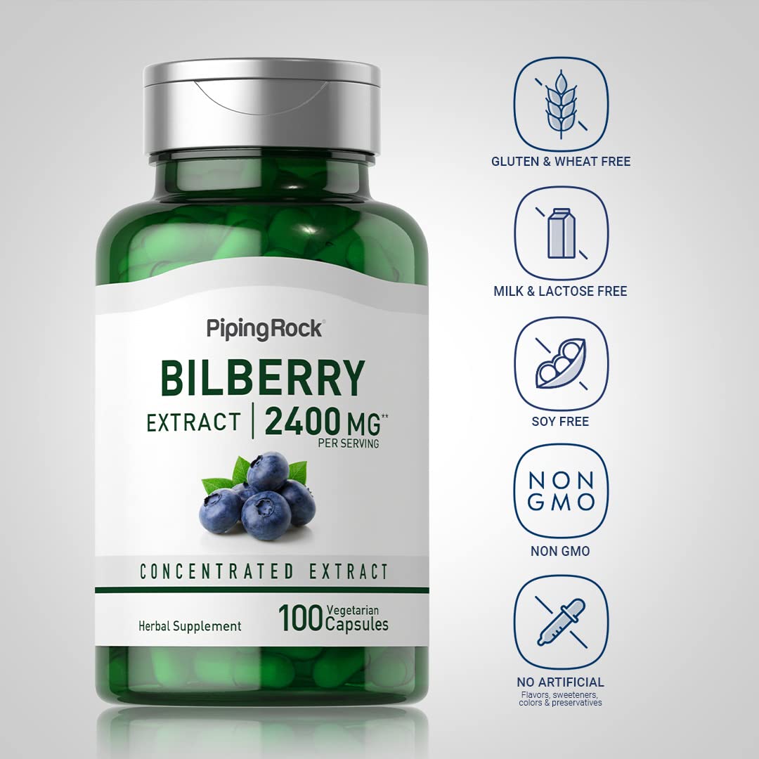 Close-up of bilberry extract capsules (2400mg)