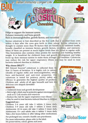 Close-up of product label showing 350 mg bovine colostrum