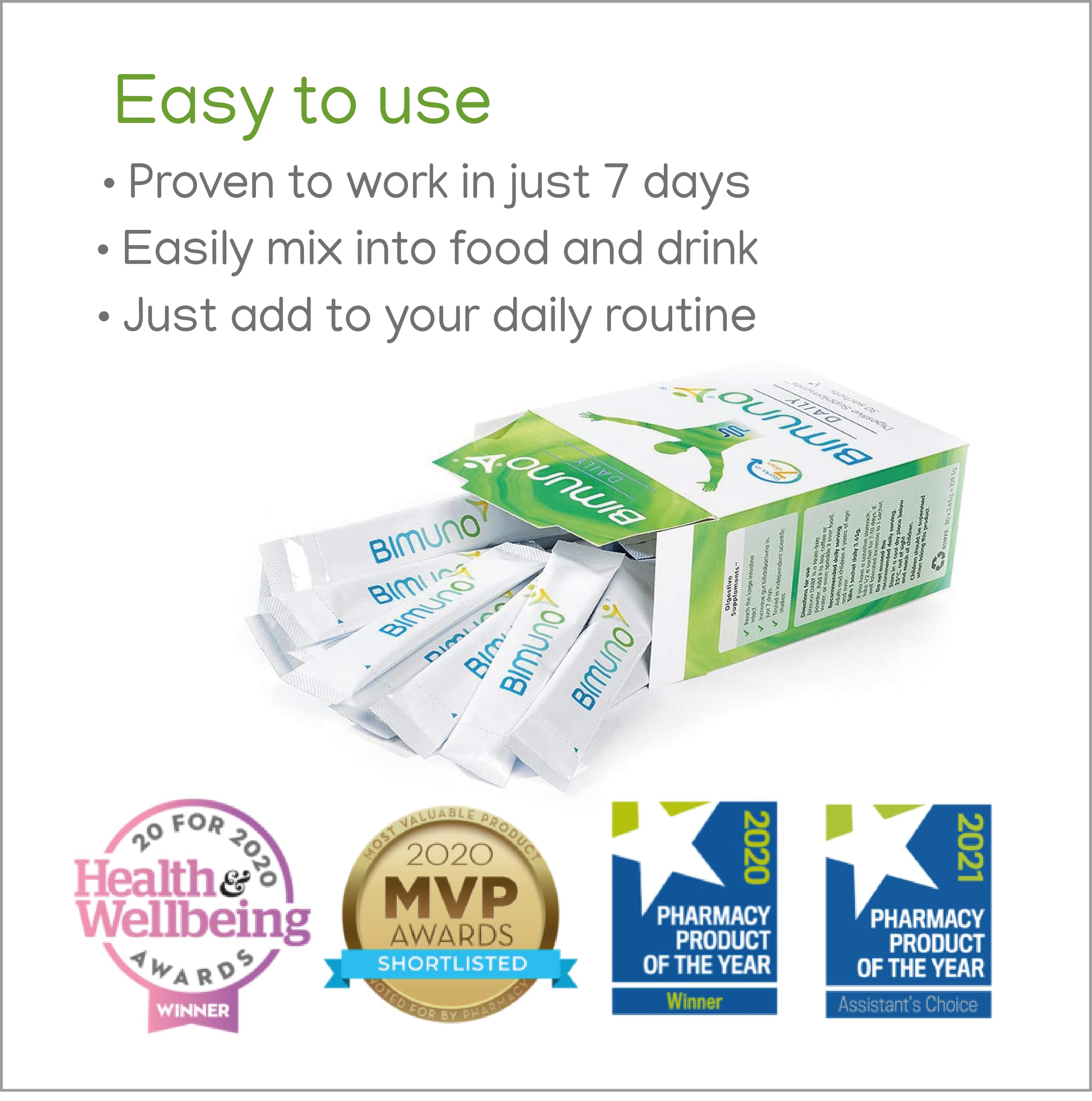 Close-up of BIMUNO Immunity sachets and packaging