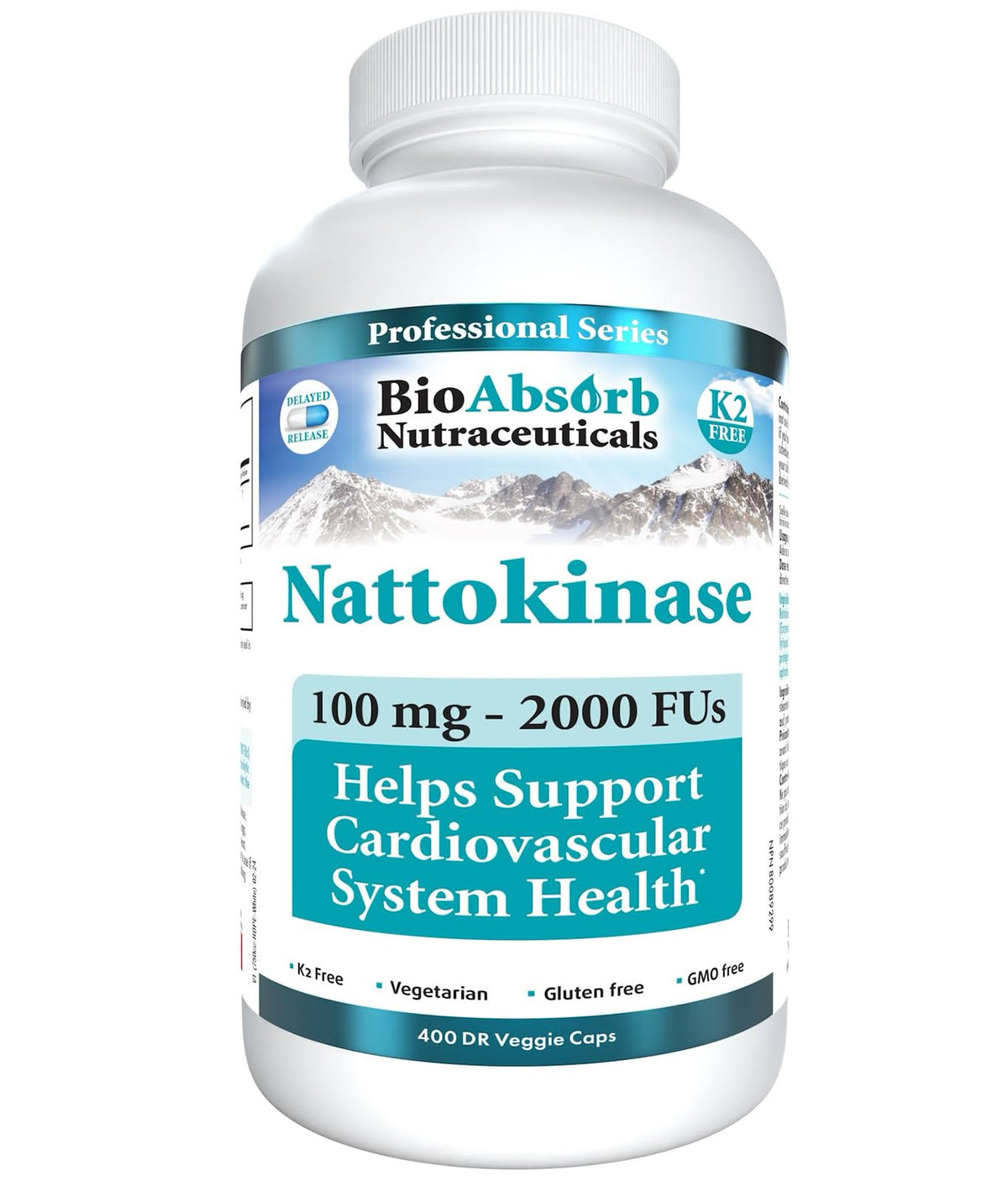 Front view of Bio Absorb Nattokinase bottle