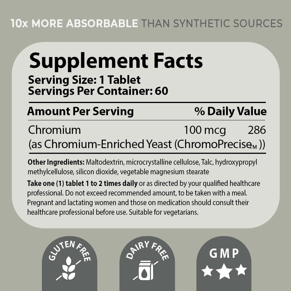 Back label of Bio-Chromium 100mcg bottle