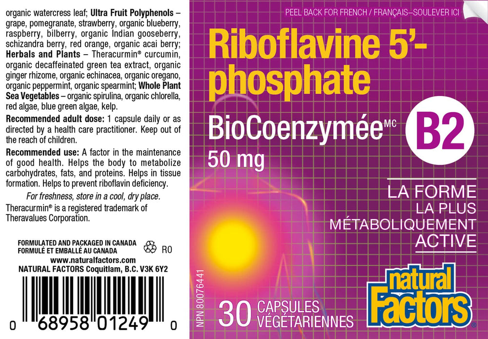 Ingredient and supplement details for BioCoenzymated Riboflavin-5'-Phosphate 50mg