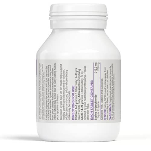 Back view of Bio Island Lysine Step Up for Youth bottle label