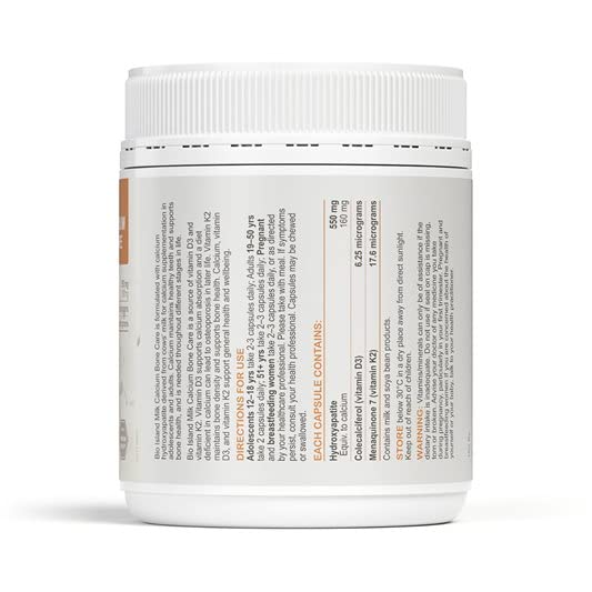 Label highlighting calcium hydroxyapatite, vitamin D3 and vitamin K2