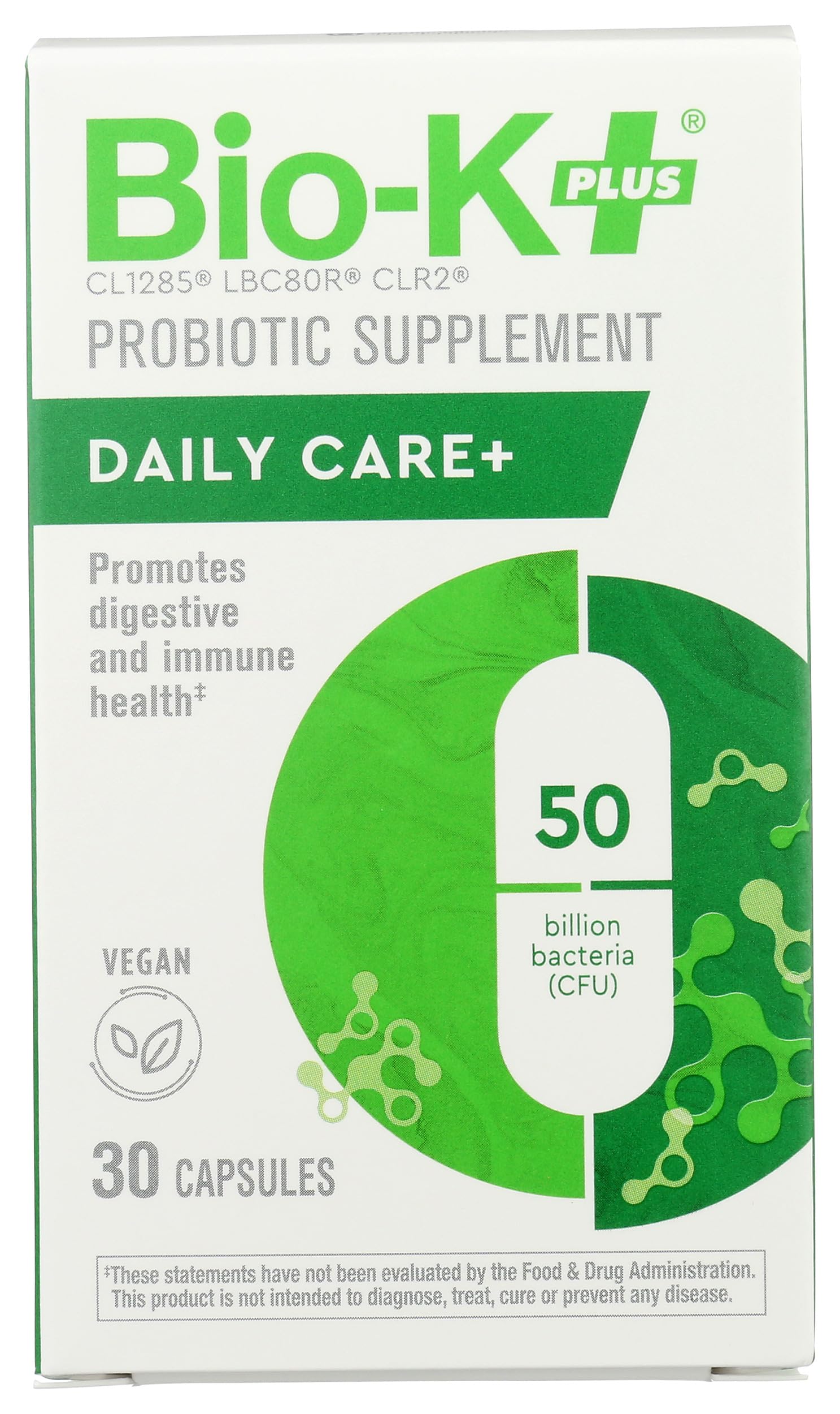 Bottle front of Bio-K Plus DailyCare 50 Billion Probiotics 30 Count