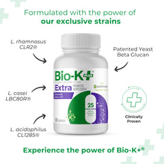 Close-up of Bio-K+ capsules illustrating 25B CFU per two capsules