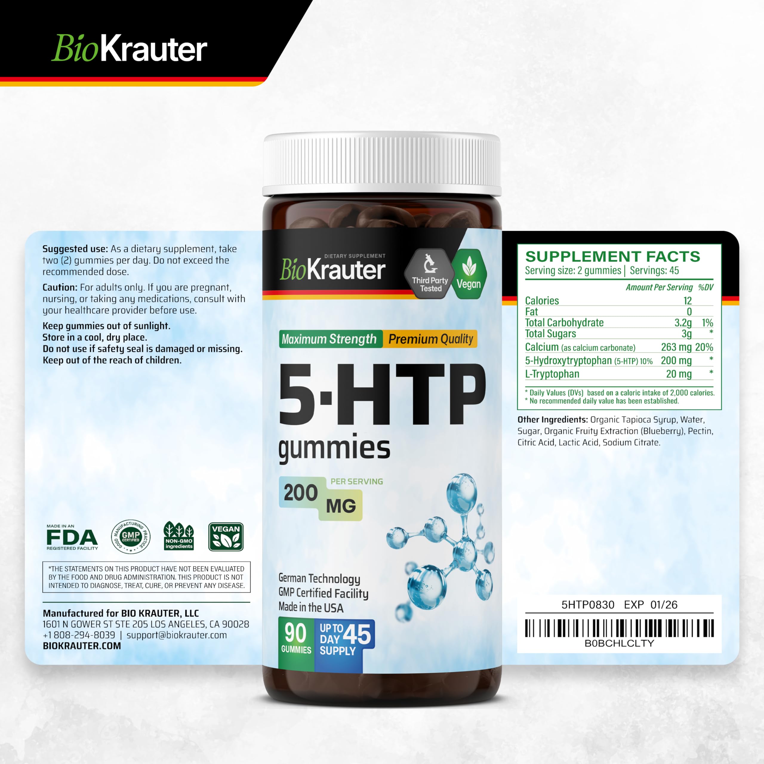BIO KRAUTER 5-HTP Gummies nutrition label