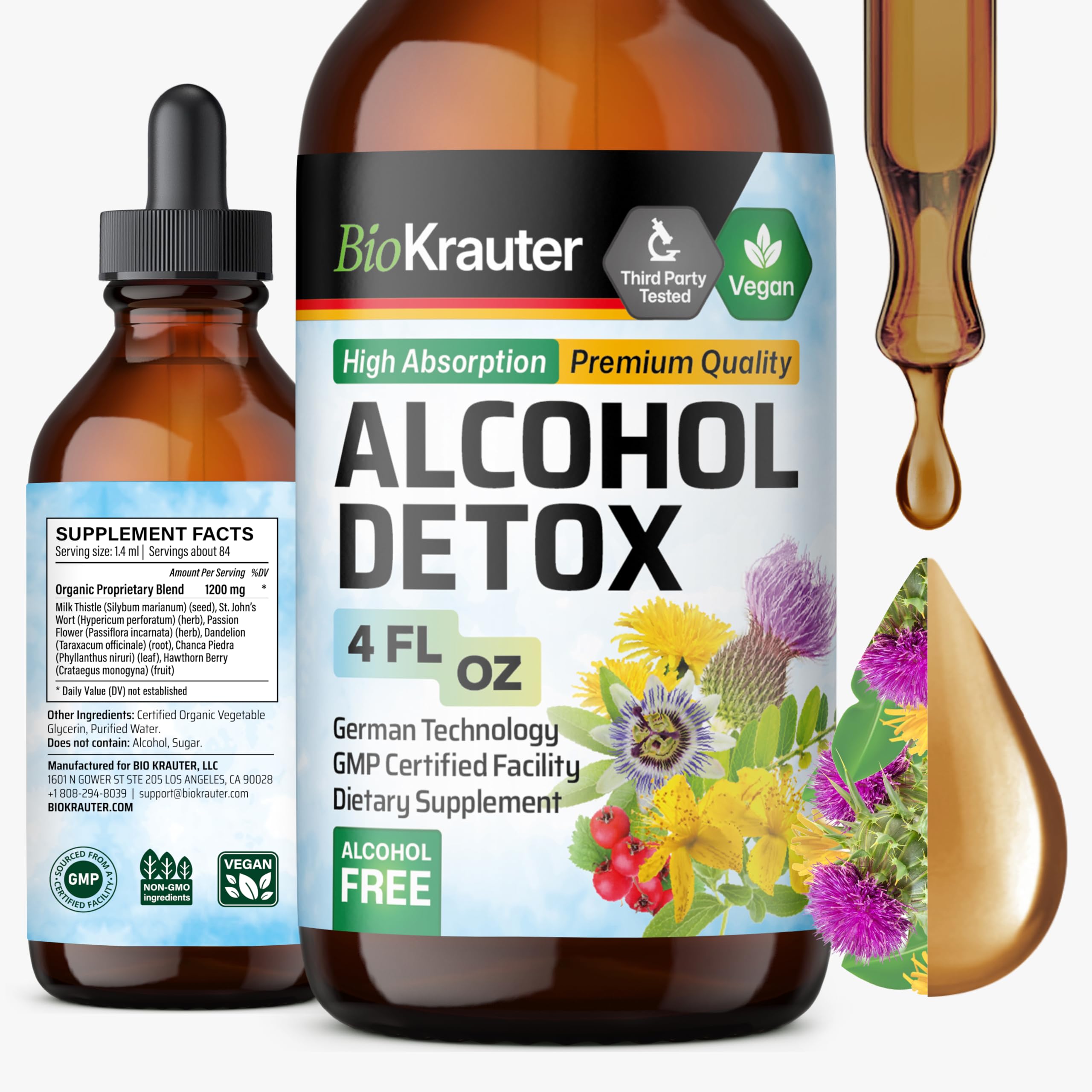 Bottle of BIO KRAUTER Alcohol Detox Tincture 4oz